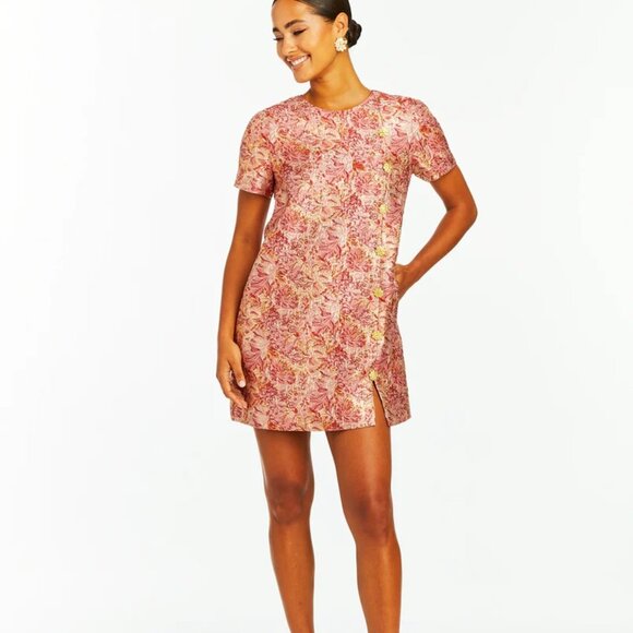 NEW Isolde Dress by Mestiza New York Metallic Jacquard Round Neck Short Sleeve 2 - Picture 1 of 15